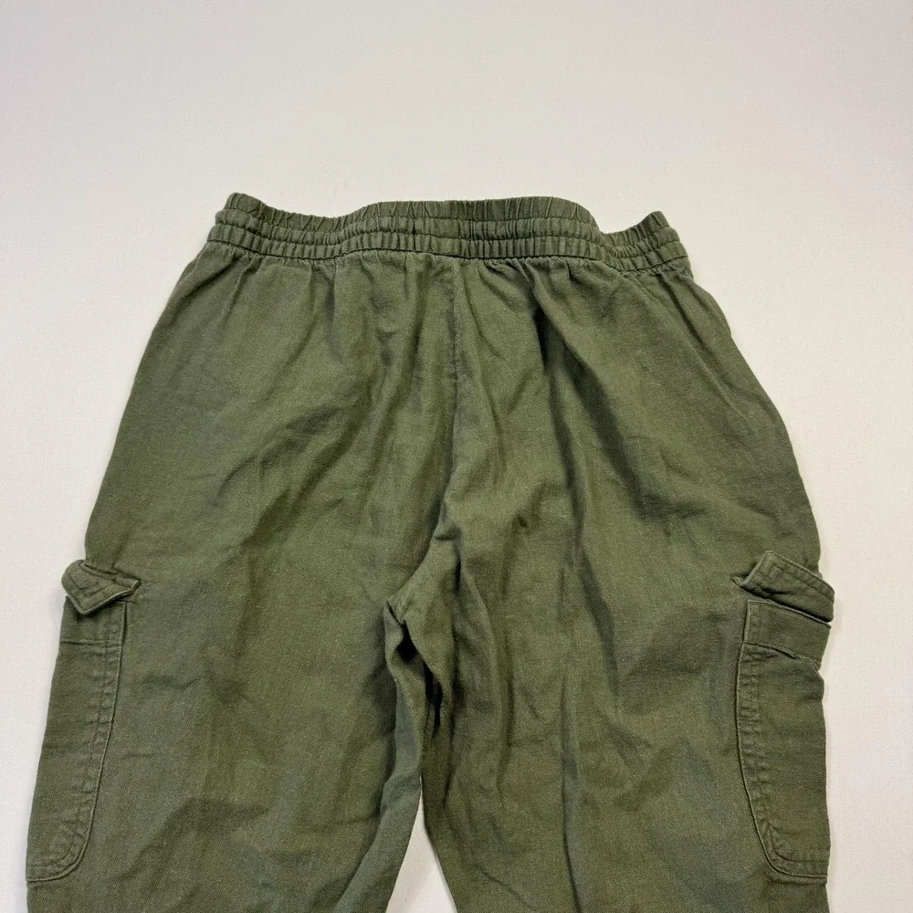 Banana Republic Jogger Pants Womens XS Green Linen Cargo Elastic Waist Cuffed‎